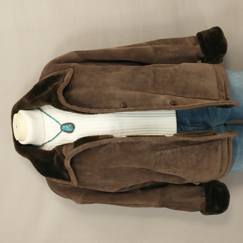 Leather Jacket Faux Fur Lining Coffee Brown Soft Warm Casual Authentic Real szXL